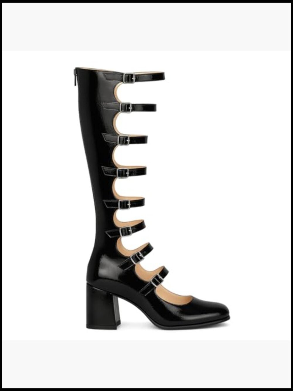 Gothic Lolita Knee High Chunky Block Heel Mary Jane Combat Boots Square Toe - Picture 6 of 7